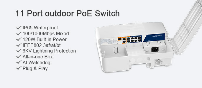 11 Port outdoor PoE Switch